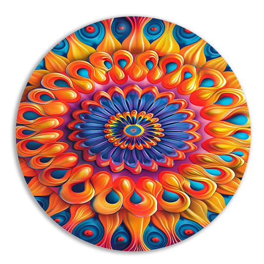 Kleurrijk Mandala met Bloem in het Midden aluminium muurcirkel
