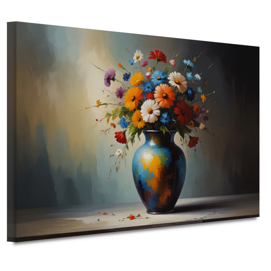 Bloeiende Bloemen in Blauwe Vaas Stilleven canvas