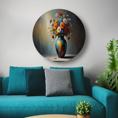 Bloeiende Bloemen in Blauwe Vaas Stilleven forex muurcirkel