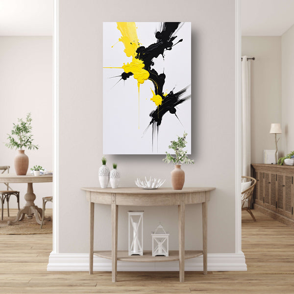 Abstracte dynamiek in zwart en geel poster