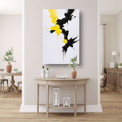 Abstracte dynamiek in zwart en geel poster