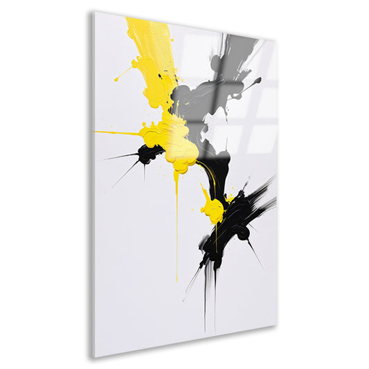 Abstracte dynamiek in zwart en geel acrylglas