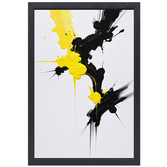 Abstracte dynamiek in zwart en geel canvas met baklijst