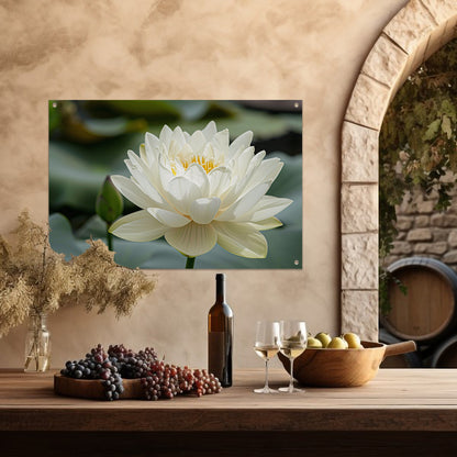 Close-up van een serene witte lotus   tuinposter