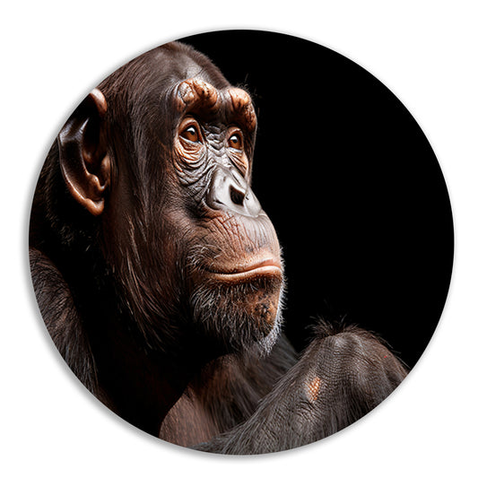 Gedetailleerd portret van een chimpansee aluminium muurcirkel