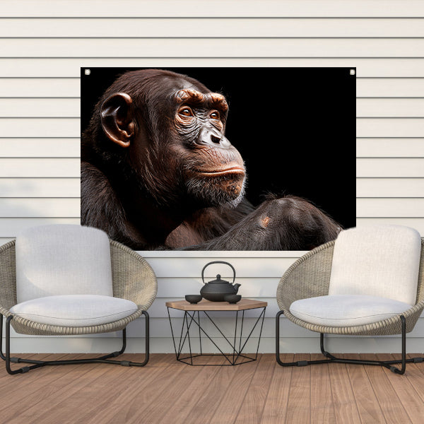 Gedetailleerd portret van een chimpansee tuinposter