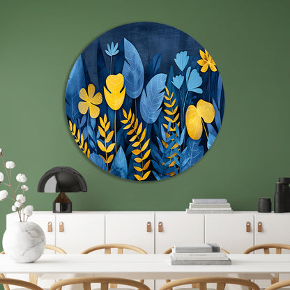 Blauwe en gele planten tegen donkerblauwe achtergrond forex muurcirkel