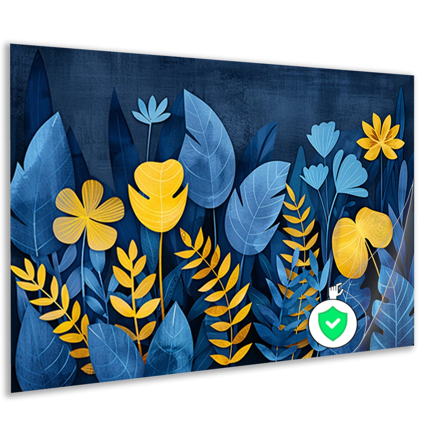 Blauwe en gele planten tegen donkerblauwe achtergrond poster