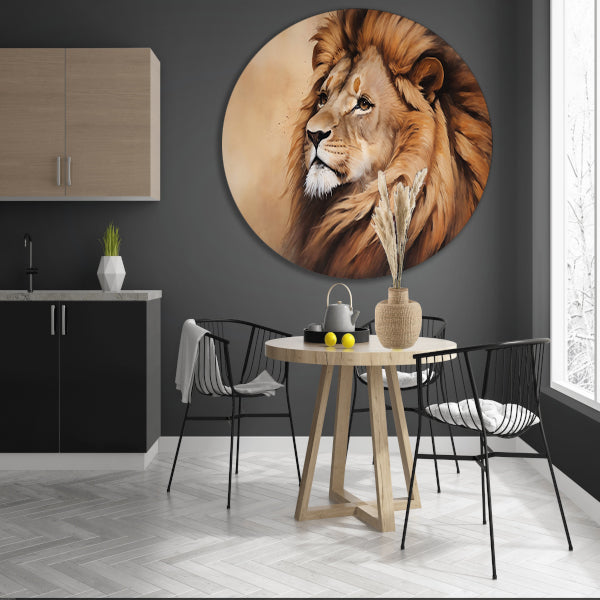 Prachtig realistisch portret van een leeuw aluminium muurcirkel