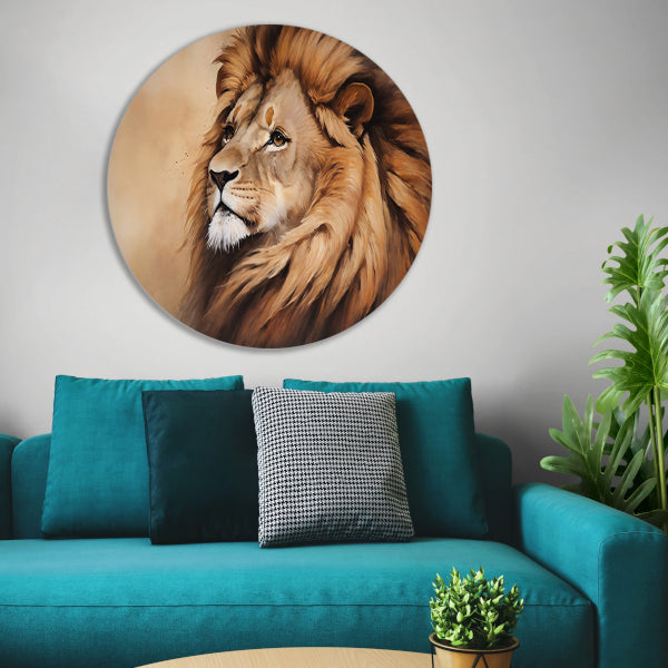 Prachtig realistisch portret van een leeuw aluminium muurcirkel