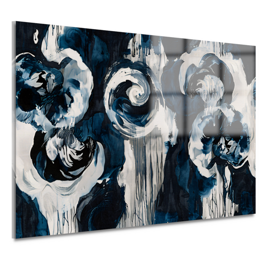 Klassieke blauwe bloemen op behang acrylglas