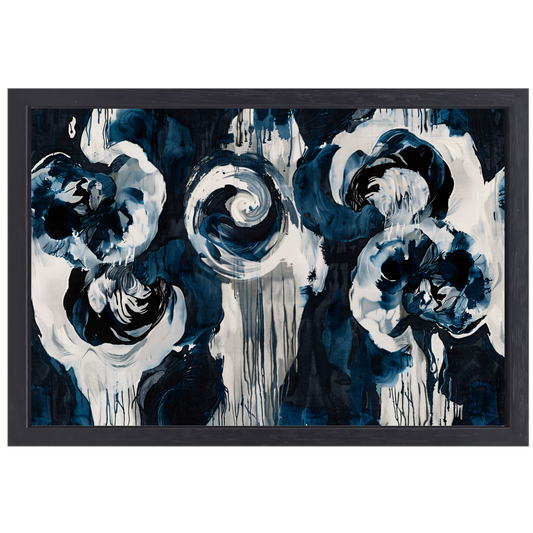 Klassieke blauwe bloemen op behang canvas met baklijst