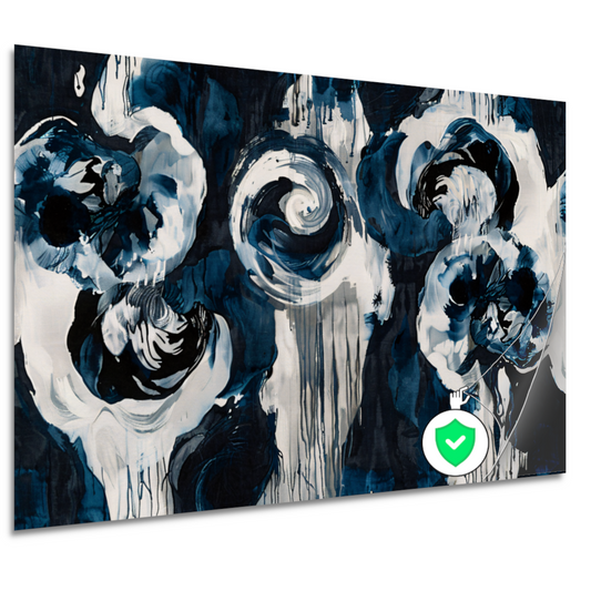 Klassieke blauwe bloemen op behang poster