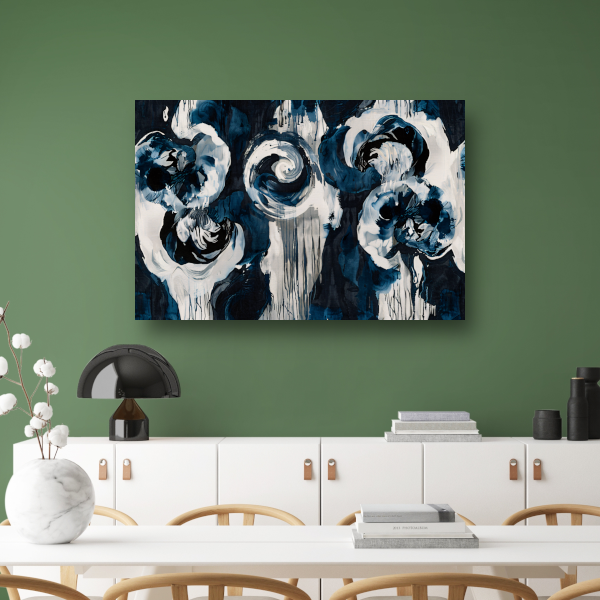 Klassieke blauwe bloemen op behang canvas