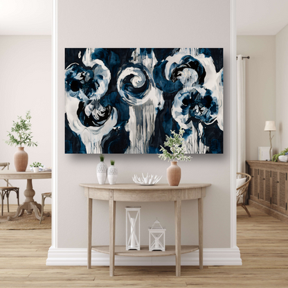 Klassieke blauwe bloemen op behang canvas