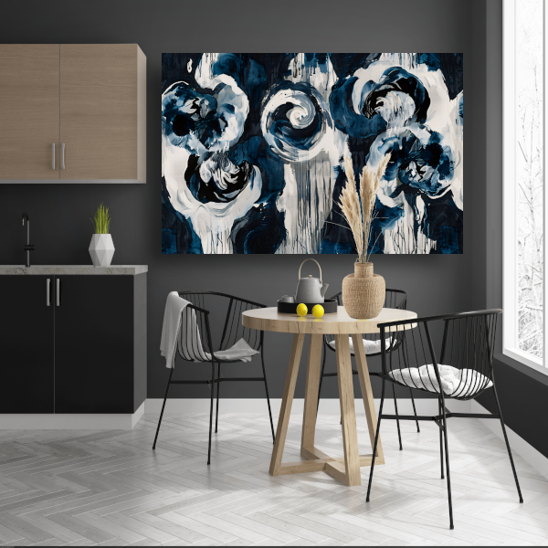 Klassieke blauwe bloemen op behang canvas