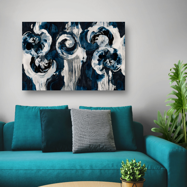 Klassieke blauwe bloemen op behang canvas