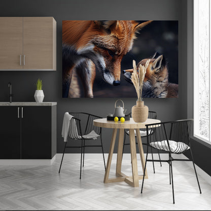 Vos met welp in intiem moment canvas