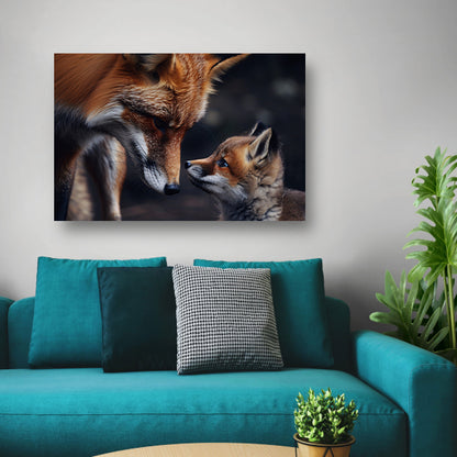 Vos met welp in intiem moment canvas