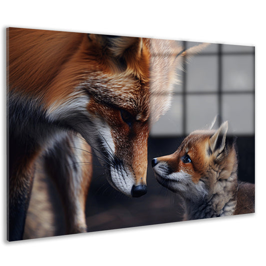 Vos met welp in intiem moment acrylglas