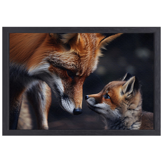 Vos met welp in intiem moment canvas met baklijst