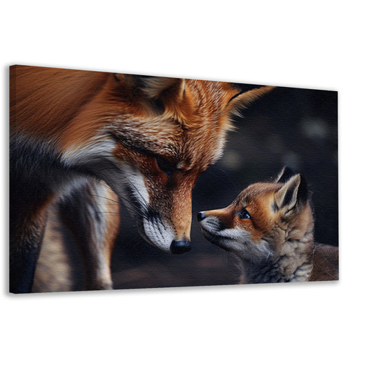 Vos met welp in intiem moment canvas