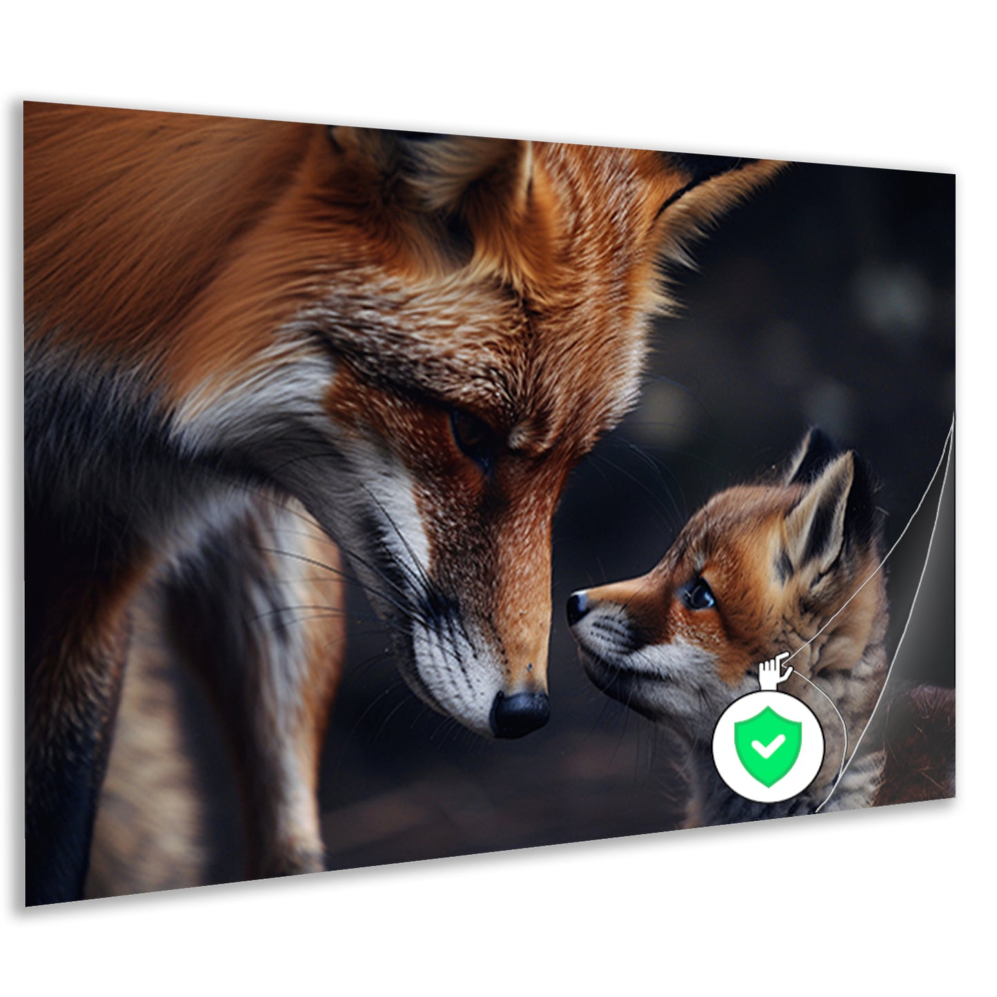 Vos met welp in intiem moment poster