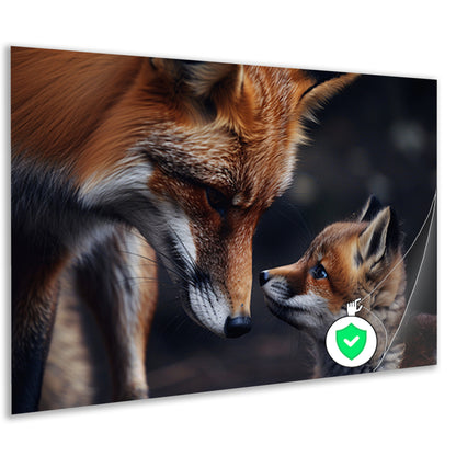 Vos met welp in intiem moment poster