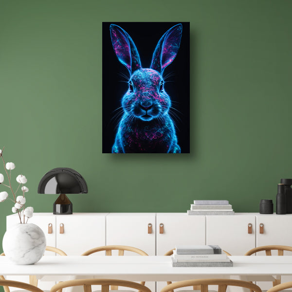 Neon verlicht konijn in digitale kunst canvas met baklijst
