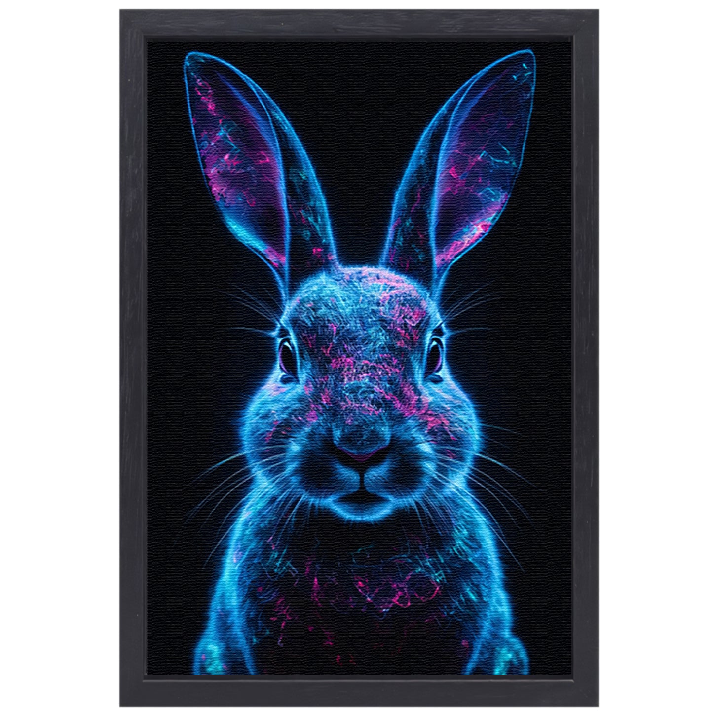 Neon verlicht konijn in digitale kunst canvas met baklijst