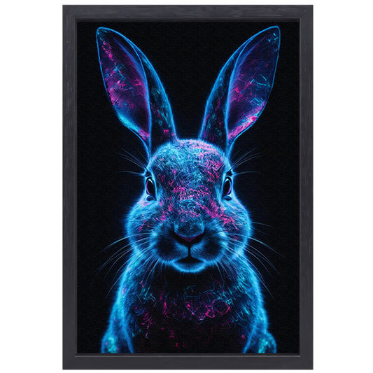 Neon verlicht konijn in digitale kunst canvas met baklijst