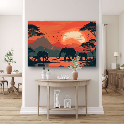 Olifanten bij zonsondergang poster