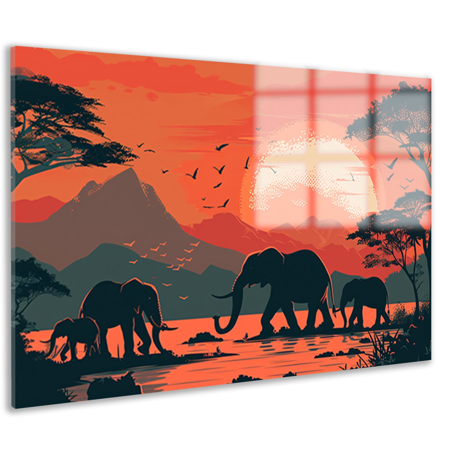 Olifanten bij zonsondergang acrylglas