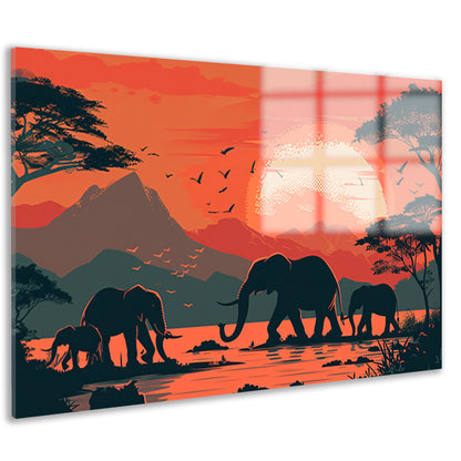 Olifanten bij zonsondergang acrylglas