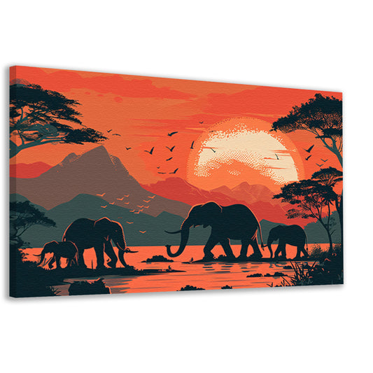 Olifanten bij zonsondergang canvas