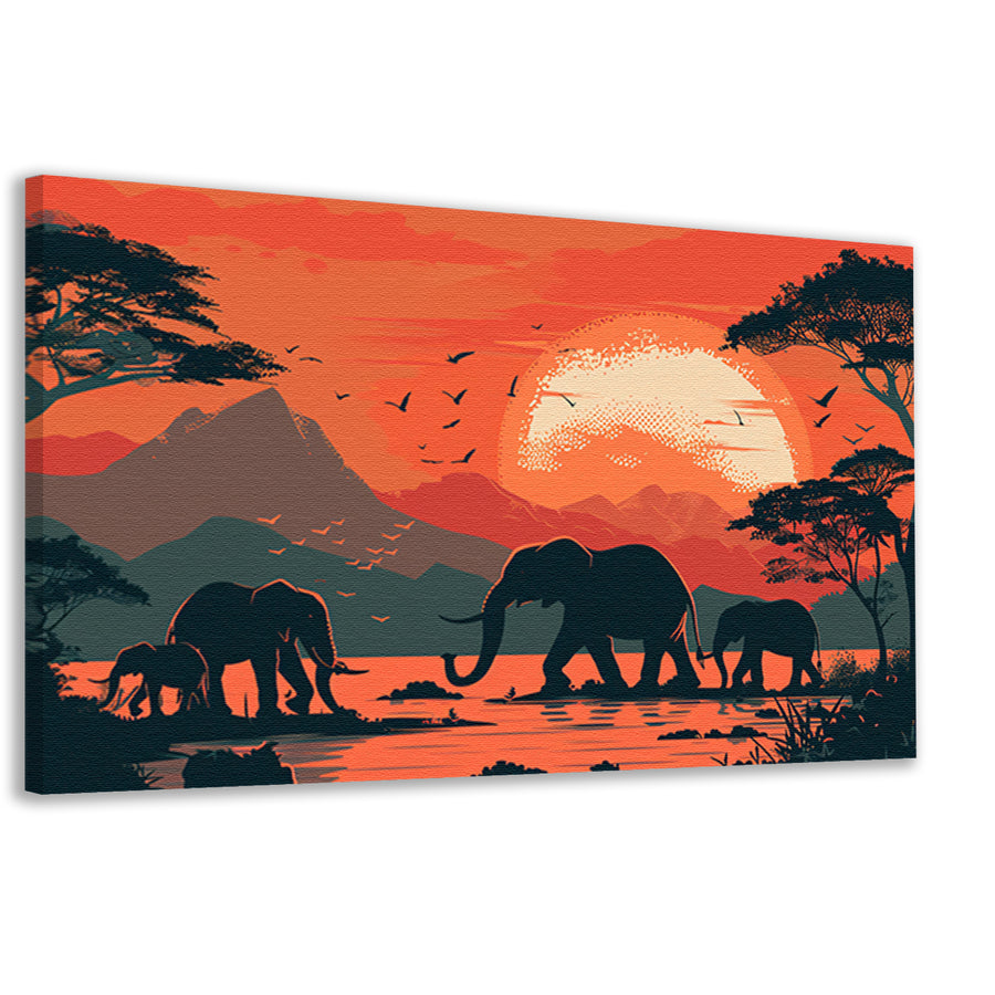 Olifanten bij zonsondergang canvas
