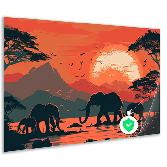 Olifanten bij zonsondergang poster