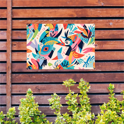 Abstracte kleurrijke dieren in moderne kunst tuinposter