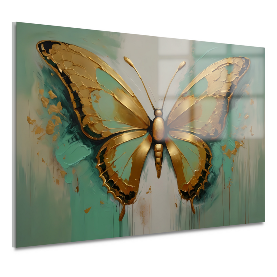 Gouden vlinder op lichtgroene olieverfachtergrond acrylglas