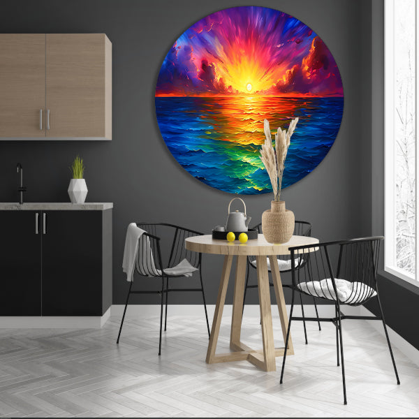 Kleurrijke zonsondergang boven kalme zee aluminium muurcirkel