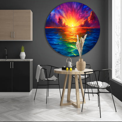Kleurrijke zonsondergang boven kalme zee aluminium muurcirkel