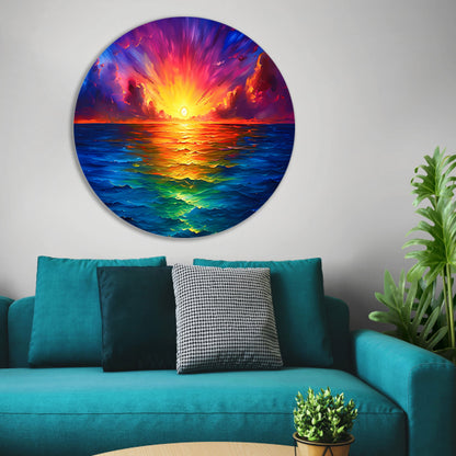 Kleurrijke zonsondergang boven kalme zee aluminium muurcirkel