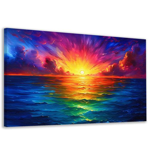 Kleurrijke zonsondergang boven kalme zee canvas