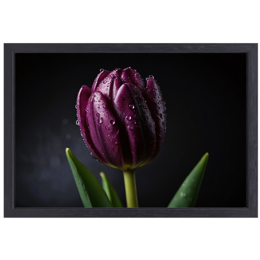 Paarse Tulp in Ochtenddauw Close-up canvas met baklijst