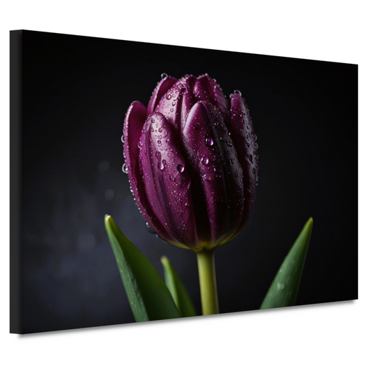 Paarse Tulp in Ochtenddauw Close-up canvas