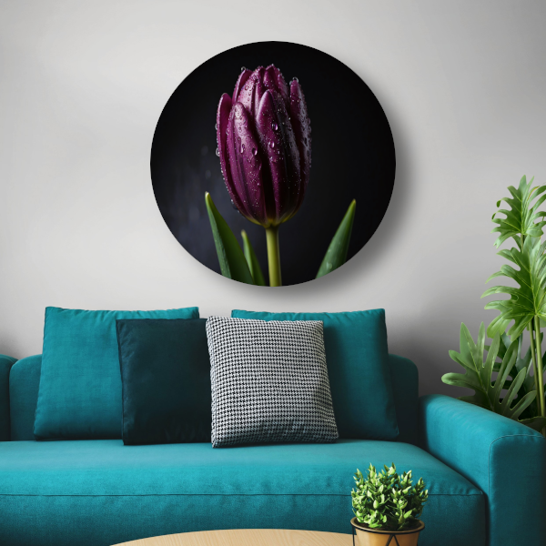 Paarse Tulp in Ochtenddauw Close-up aluminium muurcirkel