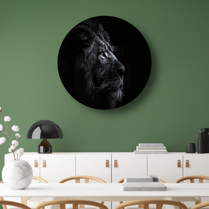 Koninklijke leeuw in zwart-wit portret aluminium muurcirkel