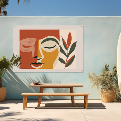 Abstract gezicht met natuurlijke elementen   tuinposter