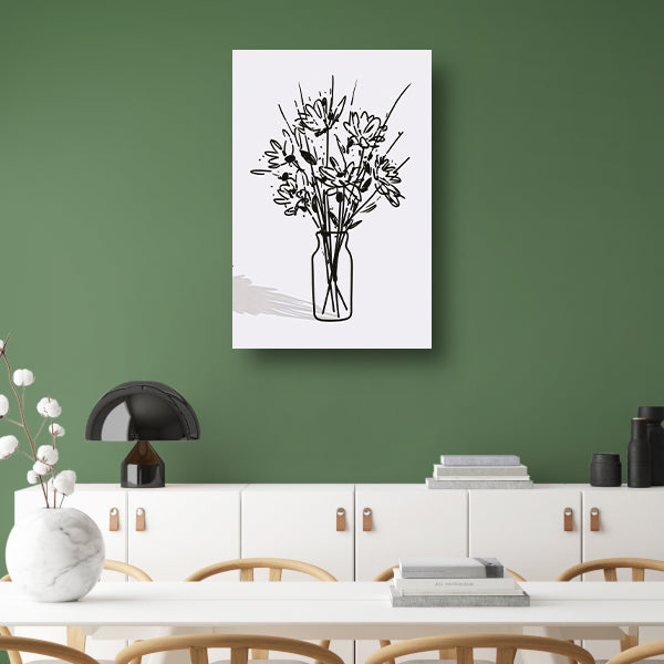 Eenvoudige bloemen in vaas lijntekening canvas