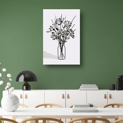 Eenvoudige bloemen in vaas lijntekening canvas